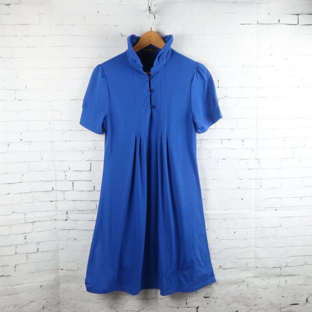 REBORN BLUE SHORT SLEEVE 3 BUTTON DOWN FIT & FLARE MIDI DRESS SIZE SMALL